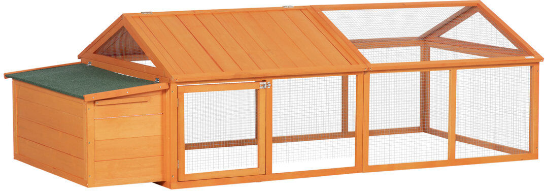 PawHut Wooden Chicken Run with Nesting Box Openable Roof for 4-8 Chickens 76cm H X 240cm W X 112.5cm D