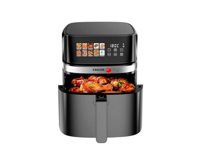 Fagor Naturfry Luxe Luftfritteuse mit doppeltem Widerstand, Leistung 2200 W, 8 l Fassungsvermögen, Touch-Bedienfeld mit 10 Funktionen, Temperaturregelung 80-200 °C