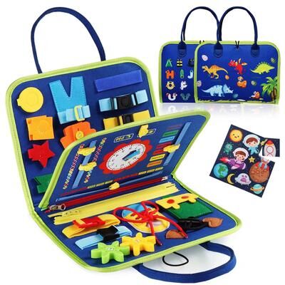 Discount Dollar Deals Montessori Busy Board For Toddlers Educational Sensory Toy For Fine Motor Skill Development blue