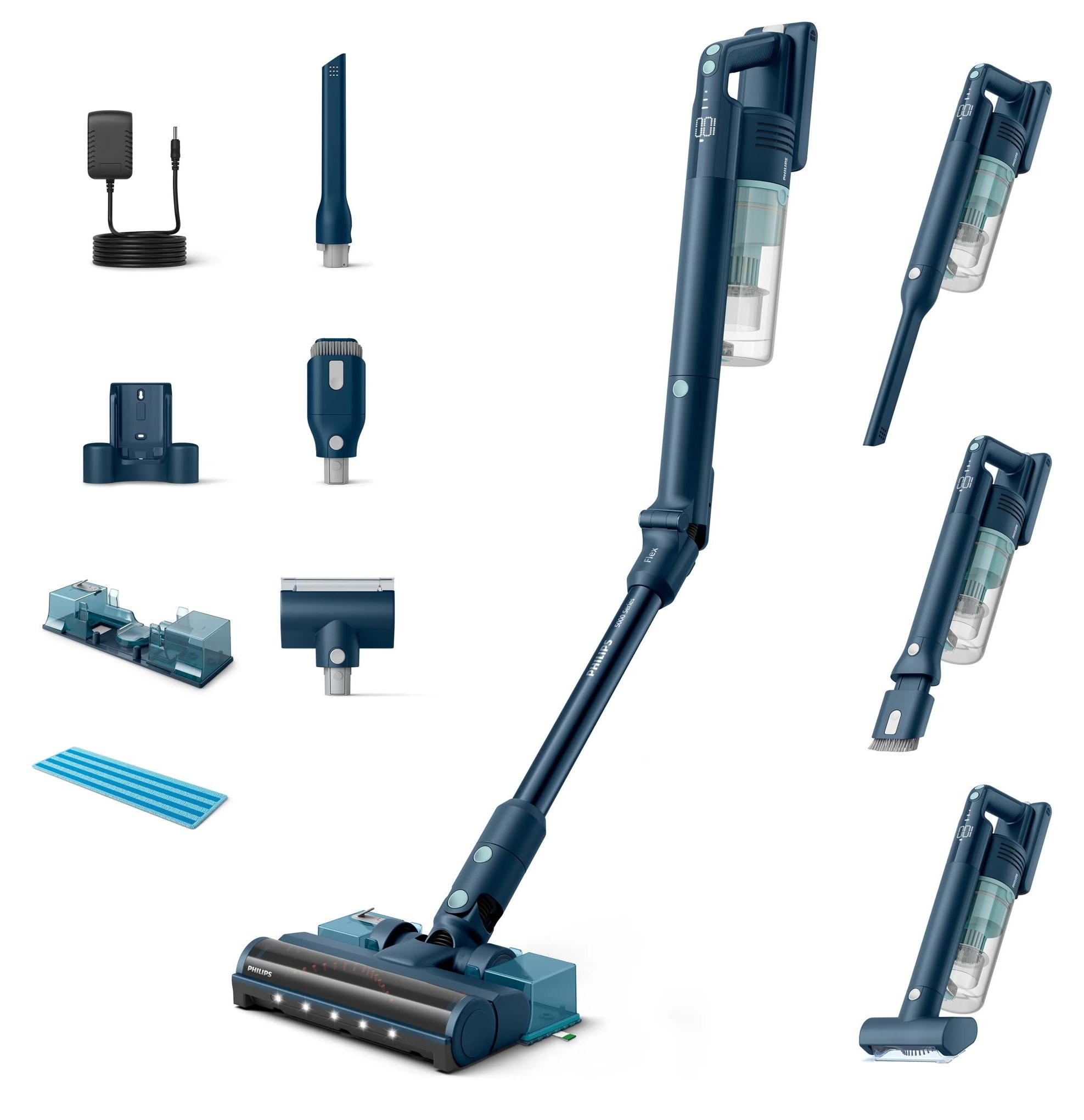 Philips Akku-Staubsauger 5000 Flex-it, Fugendüse, 2-in-1 Kombinationsdüse, MiniTurbo Bürste, Salbeiblau (XC5244/10)