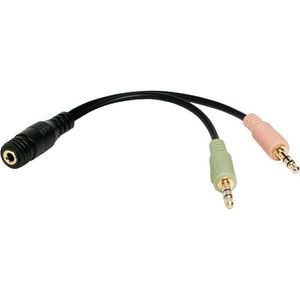 LogiLink Audiokabel CA0020, Adapterkabel, 4-polig, 3,5 mm Klinken-Buchse auf 2x 3,5 mm Klinken-Stecker, 0,15 m