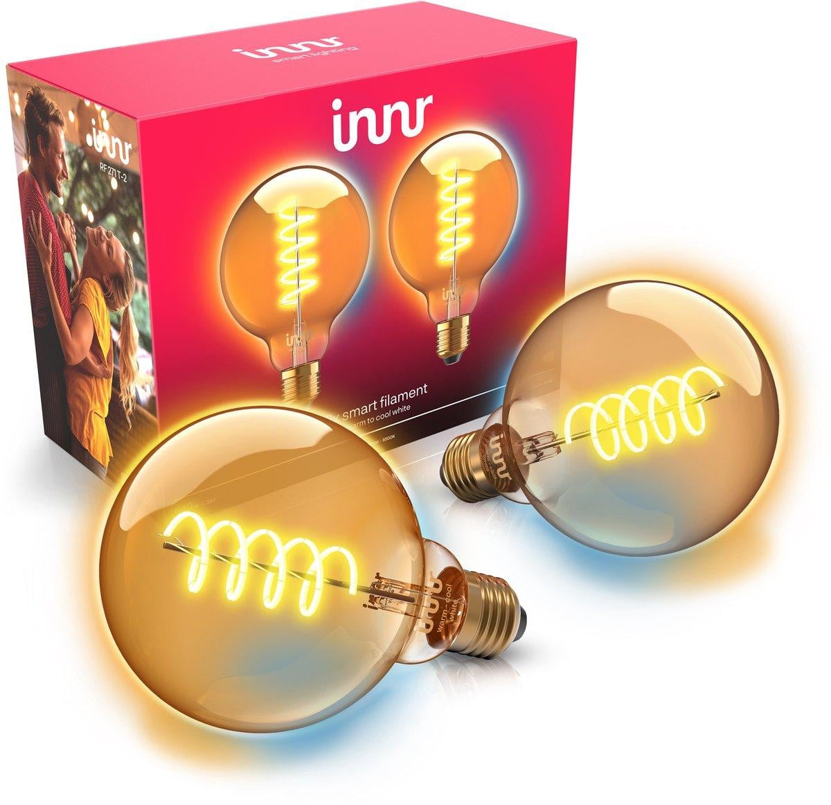 Innr E27 Filament Smart LED Lamp Globe - Geschikt voor Philips Hue - Zigbee - Dimbaar - Warmwit tot Koelwit Licht - 640 Lumen - 2-pack