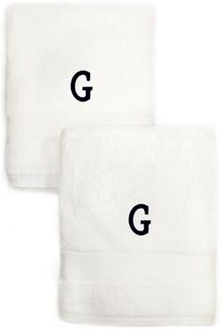 Authentic Hotel and Spa 2-piece White Turkish Cotton Hand Towels with Black Monogrammed Initial
