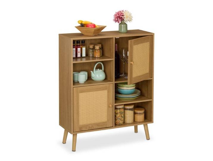 Relaxdays Sideboard mit 2 Rattan-Türen