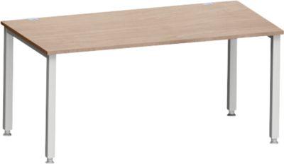 Schreibtisch MODENA FLEX, Quadrat, 4-Fuß Quadratrohr, B 1600 x T 800 x H 720-820 mm, Eiche/weißaluminium