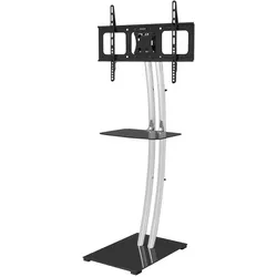 myWall Standfuss für Bildschirme 37“ - 70“ (94 - 178 cm), Belastung bis 65 kg, verchromte Halterungss (65 kg, 37" - 70"), TV Ständer, Schwarz, Grau