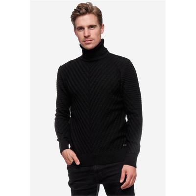 Rollkragenpullover RUSTY NEAL, Herren, Gr. S, schwarz, 70% Polyacryl, 30% Baumwolle, unifarben, normal, hoch geschlossener Ausschnitt, Pullover Rollkragenpullover, in stilvollem Feinstrick