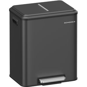 Songmics Mülleimer LTB544B02, schwarz, aus Metall, 2 x 15 Liter