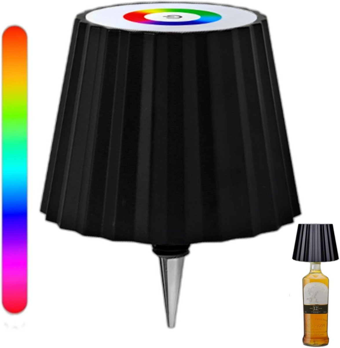 Draadloze LED Flessenlamp met RGB Kleuren en USB-oplaadfunctie - Zwart