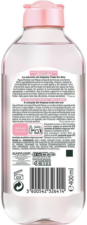 Garnier Água Micelar de Rosas Skinactive para Pele Opaca e Sensível 400 ml