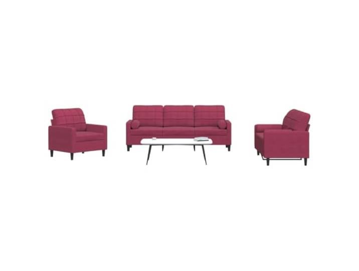 HEFZGDB 3-TLG. Sofagarnitur mit Kissen und Nackenrollen in Weinrot Samt, Weiches Velours Material, Robustes Metallgestell für Stabilität, Modernes Design Sofa