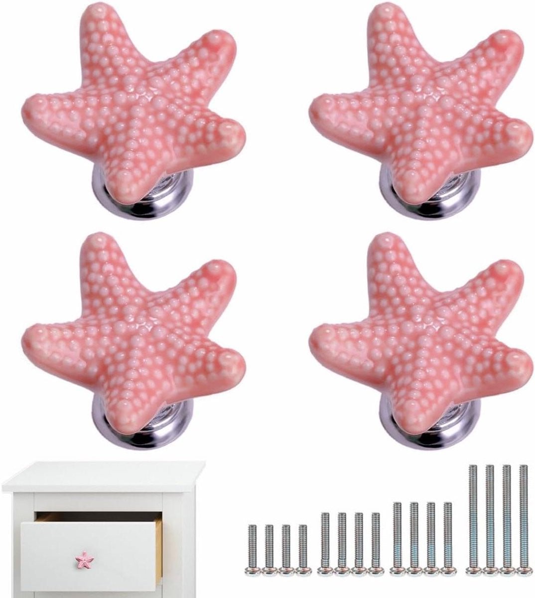 Set van 4 roze ladehandgrepen in zeestervorm voor het opknappen van meubels