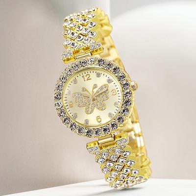 Youfap Market Luxury Women Quartz Watch Bracelet Set With Golden Butterfly Element, Trendy Fashion For Daily Wear Luxury Women Quartz Watch Bracelet Set With Golden Butterfly Element, Trendy Fashion For Daily Wear