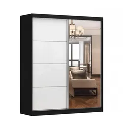 SCHWEBETÜRENSCHRANK Multi 35 Schwarz/Weiß Semigloss + Spiegel 183 cm