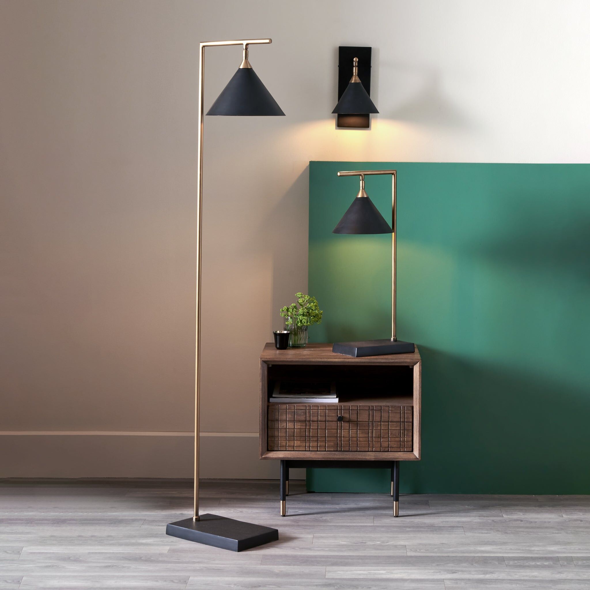 Pacific Lifestyle - Zeta Matt Black and Antique Brass Floor Lamp
