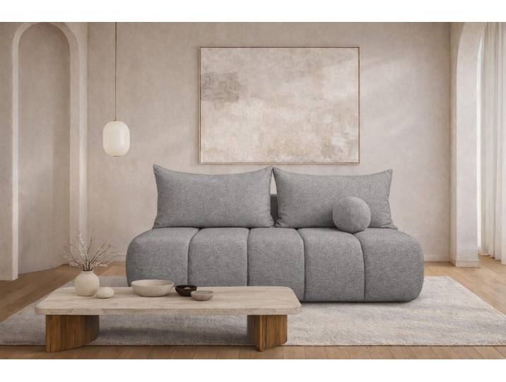 Kaiser Möbel Sofa mit Schlaffunktion und Bettkasten, Schlafsofa, Veloursstoff Monolith, Hellgrau, PIANO