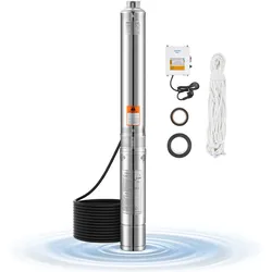VEVOR Tiefbrunnenpumpe, 1100 W Eingangsleistung, 65 l/min Durchfluss, 85 m Förderhöhe, mit 20 m Kabel, externer Steuerkasten, Tauchpumpe, für industrielle Bewässerung und Heimgebrauch, IP68