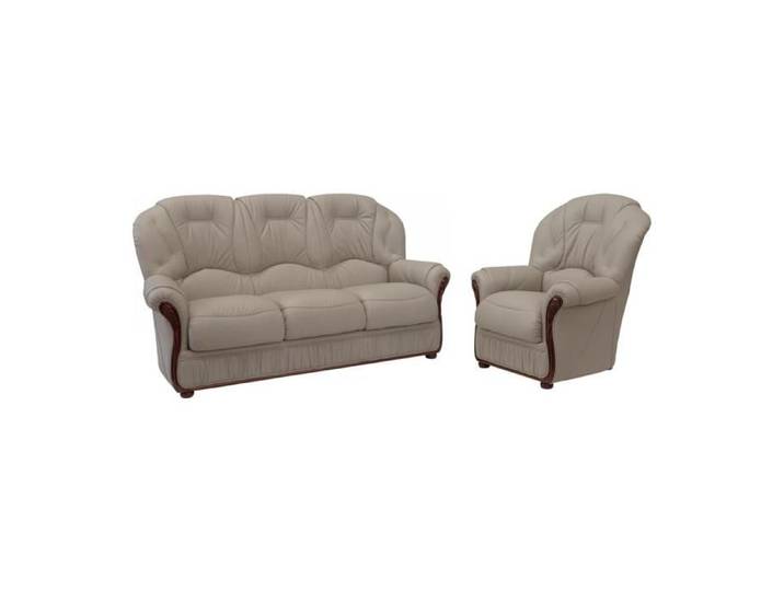 Canapé 3 places et fauteuil 100% cuir de buffle taupe DAPHNE