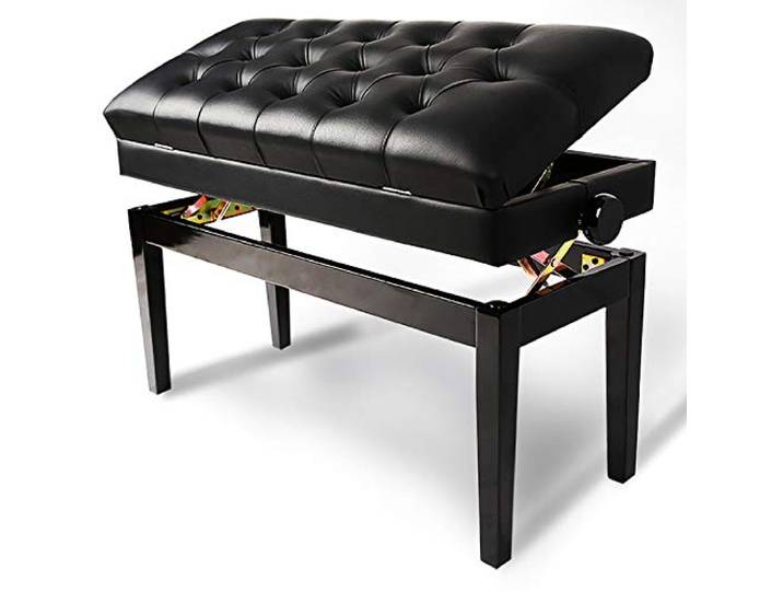 iumLeap Klavierhocker Verstellbar Massivholz Klavierbank Doppel Holz Klavierbank Luxus Duett Klavierbank Hocker mit Ablagefach und Sitz (Schwarz)