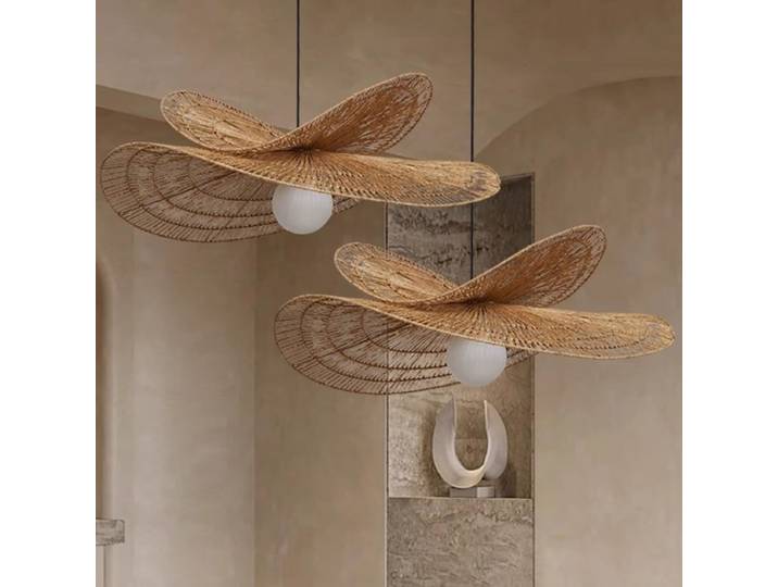 Wine--sabi-Suspension en rotin tissé à la main, lampe pour restaurant, chambre à coucher, salon, salle à manger, lustre créatif, décoration d'intérieur naturelle
