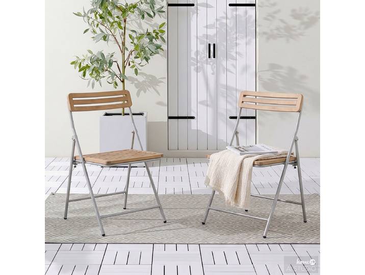 Klappbarer Gartenstuhl 2er-Set Gestell: Aluminium, pulverbeschichtet Sitz- & Rückenfläche: Massivholz Akazie, naturbelassen Braun/Silber/Braun