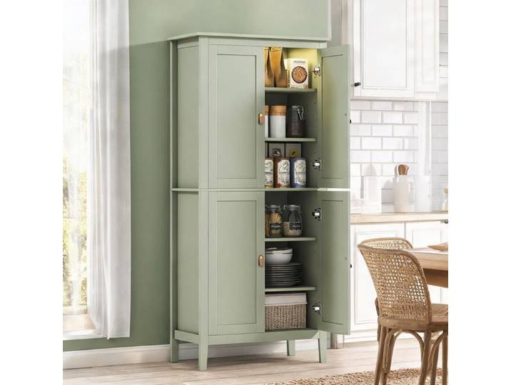 Buffet haut de cuisine vert MDF 80x40x176 5 cm avec éclairage LED à détecteur de mouvement et rangement modulable