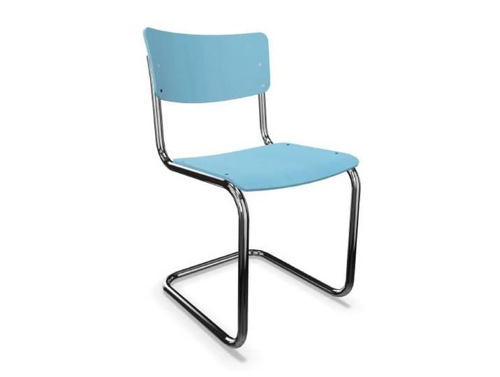 THONET chaise S 43 (Azure blue - Hêtre II and acier chromée)