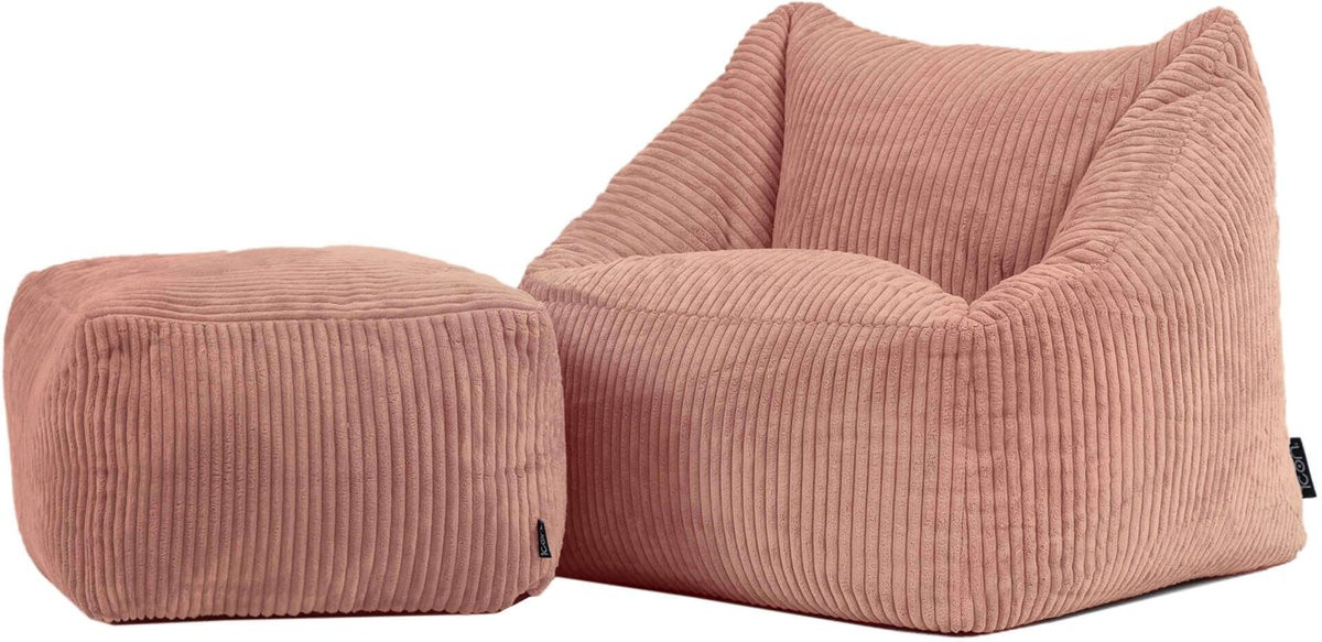 Icon Natalia Kinderzitzak Stoel met Poef - Ribfluweel - Oud roze