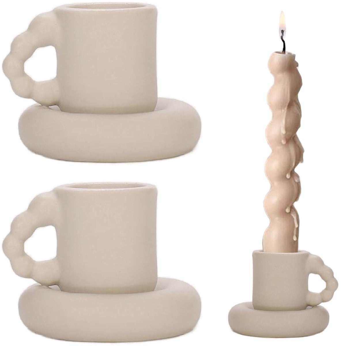 Ibenzoa Klassieke Keramische Kandelaar Set van 2 met Handvat voor Sfeervolle Decoratie