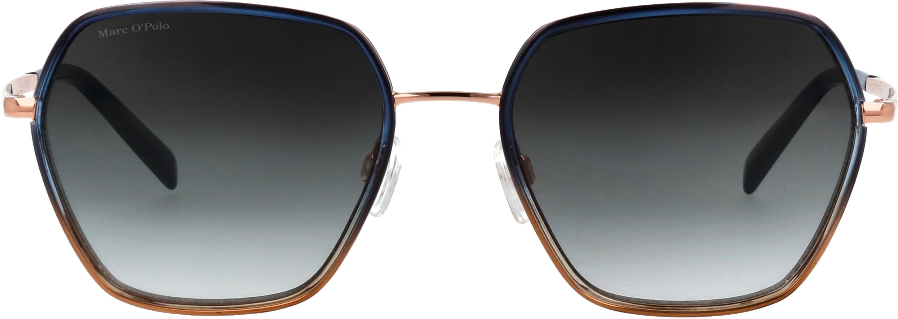 Marc O' Polo Sonnenbrille MARC O'POLO "Modell 505122", Damen, rosa (blau verlauf, roségold), leicht glänzend, leicht transparent, metallic, Sonnenbrillen Sonnenbrille, Form Hexagon, Logoschriftzug auf Bügel, Metallfassung blau verlauf, roségold Einheitsgr