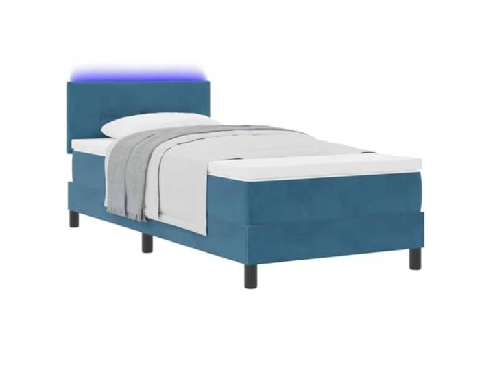 vidaXL LED Boxspringbett mit Matratze Dunkelblau 80 x 200 cm Samt, Verstellbares Kopfteil, modernes Bettgestell mit LED-Beleuchtung, stylischer Samt, langlebiger Komfort