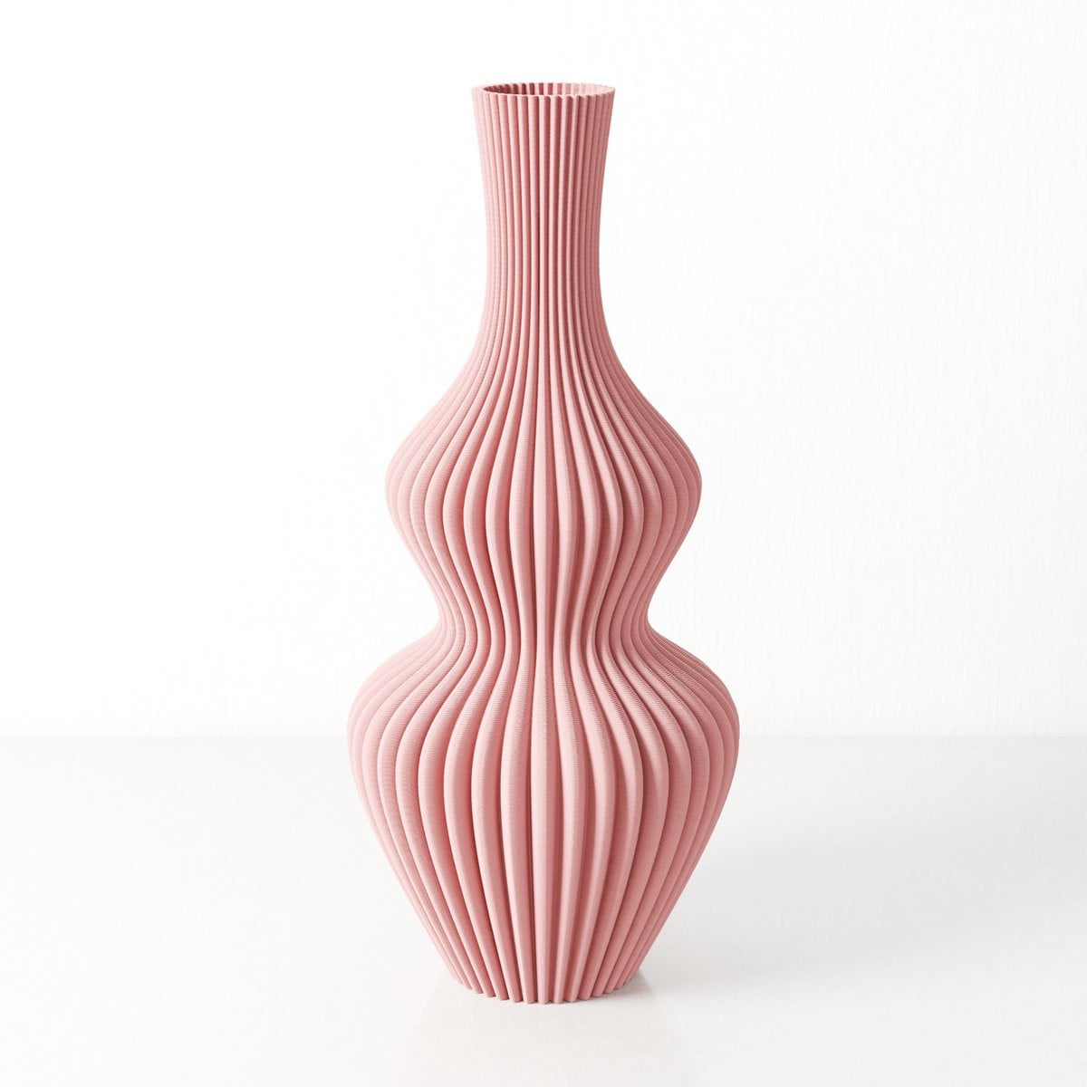 Fleuriek Grote Vaas Roze - Moderne Geribbelde Decoratieve Vaas - Hoogte: 50 cm