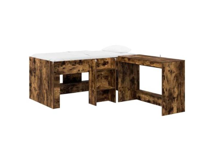 Keeushr Hochbett mit Schreibtisch für 2 STK. Geräucherte Eiche Holzwerkstoff,integrierter Schreibtisch 100x45x75 cm,platzsparend,2-in-1,klare Linien,Homeoffice,Lernen