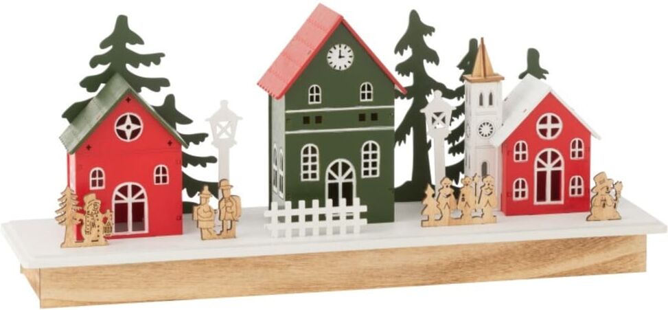 J-line Village de noël décoratif en bois multicolore 44x12x18cm Multicolore 44x19x12cm