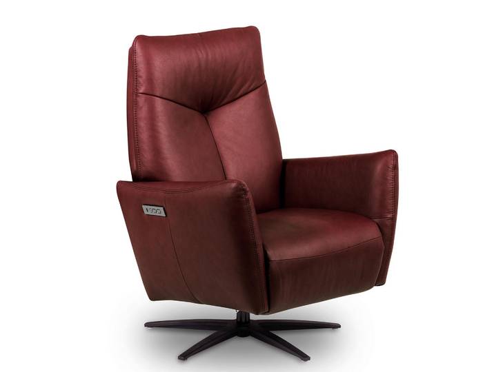 Livetastic Relaxsessel, Kirschrot, Metall, Echtleder, Semi-Anilinleder, 76x107x88 cm, Lederauswahl, Relaxfunktion, USB-Anschluss, USB-C-Anschluss, Sitzfläche 360° drehbar, Wohnzimmer, Sessel, Relaxsessel
