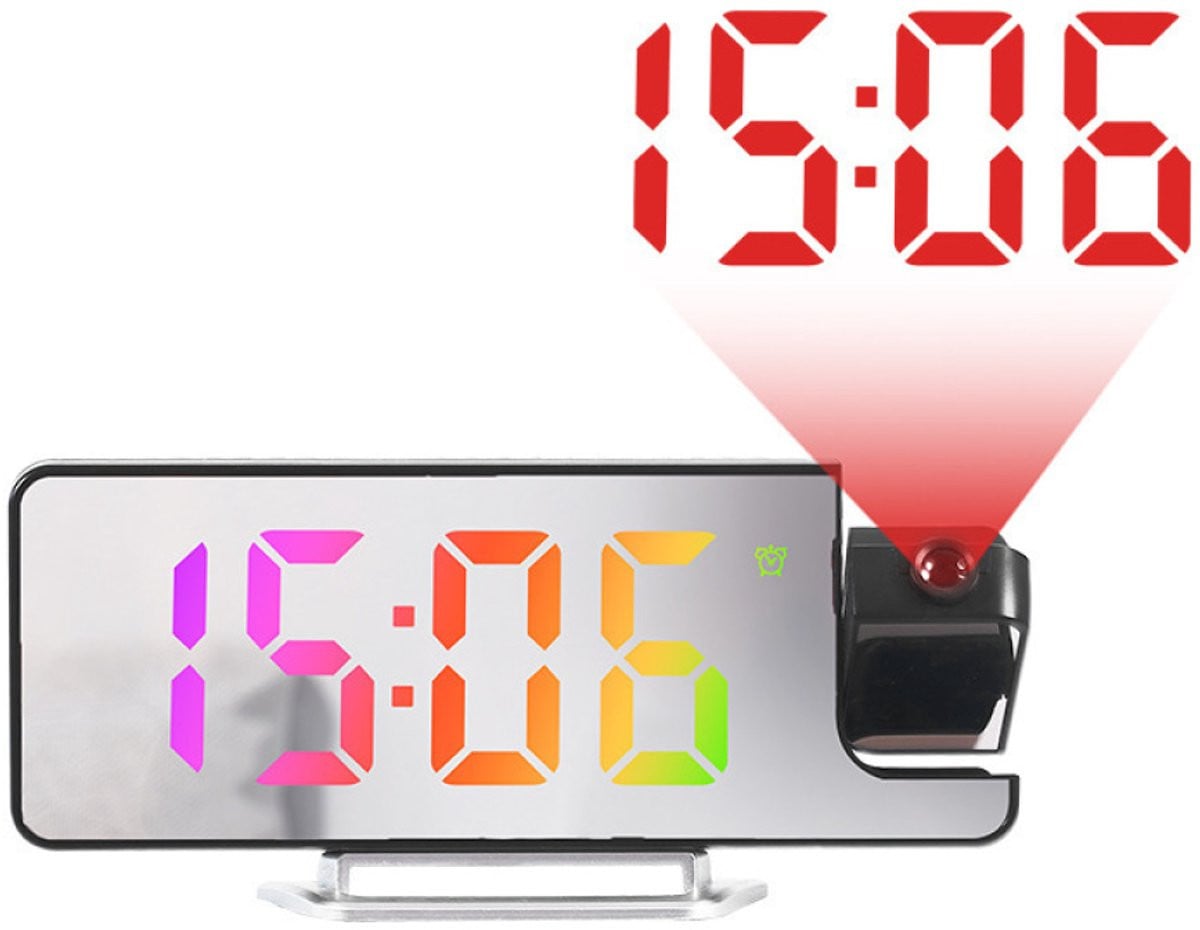 Digitale Projectiewekker met temperatuur en datum, Zilver