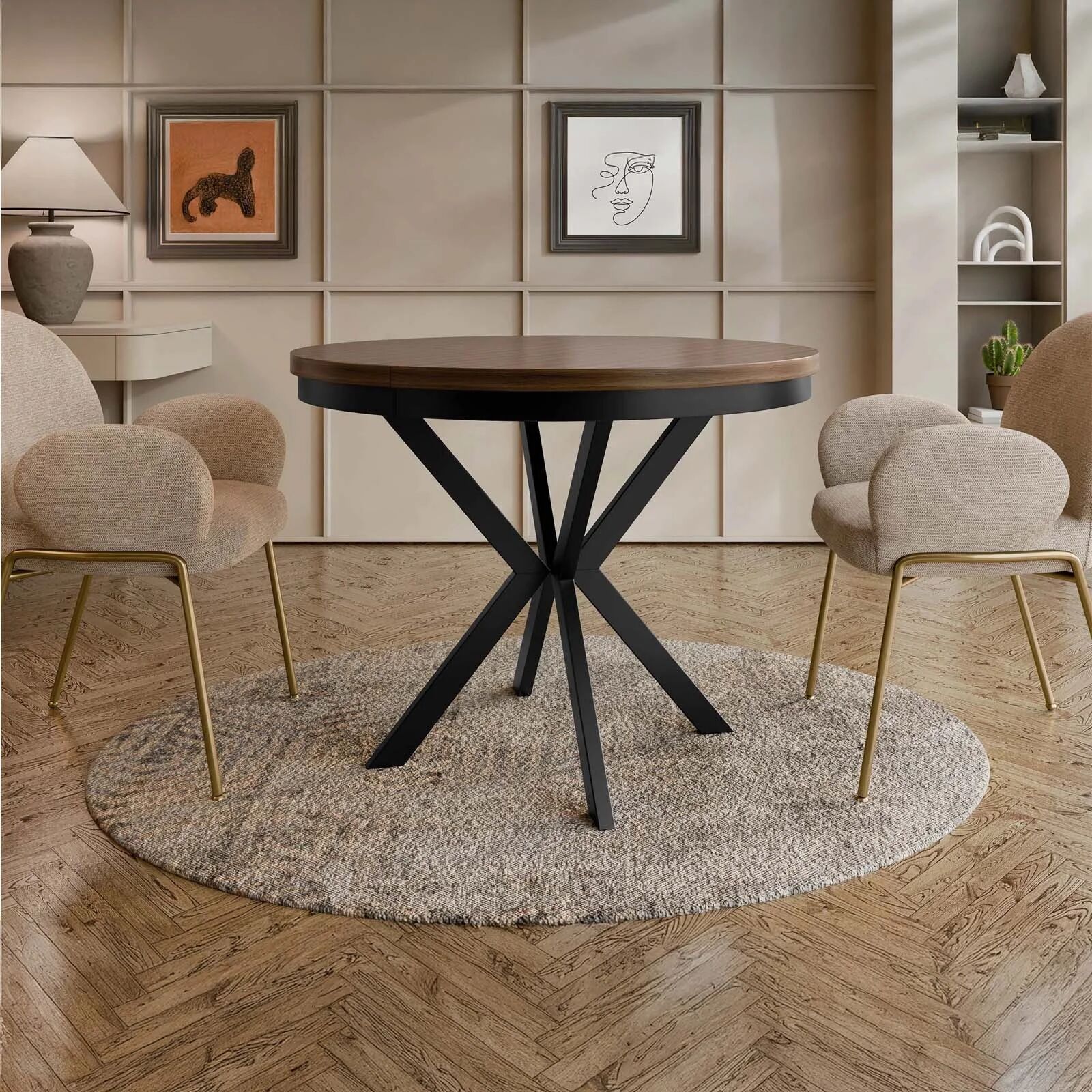 garneroarredamenti Tavolo da pranzo allungabile 90/166 cm rotondo rovere scuro nero Vortex