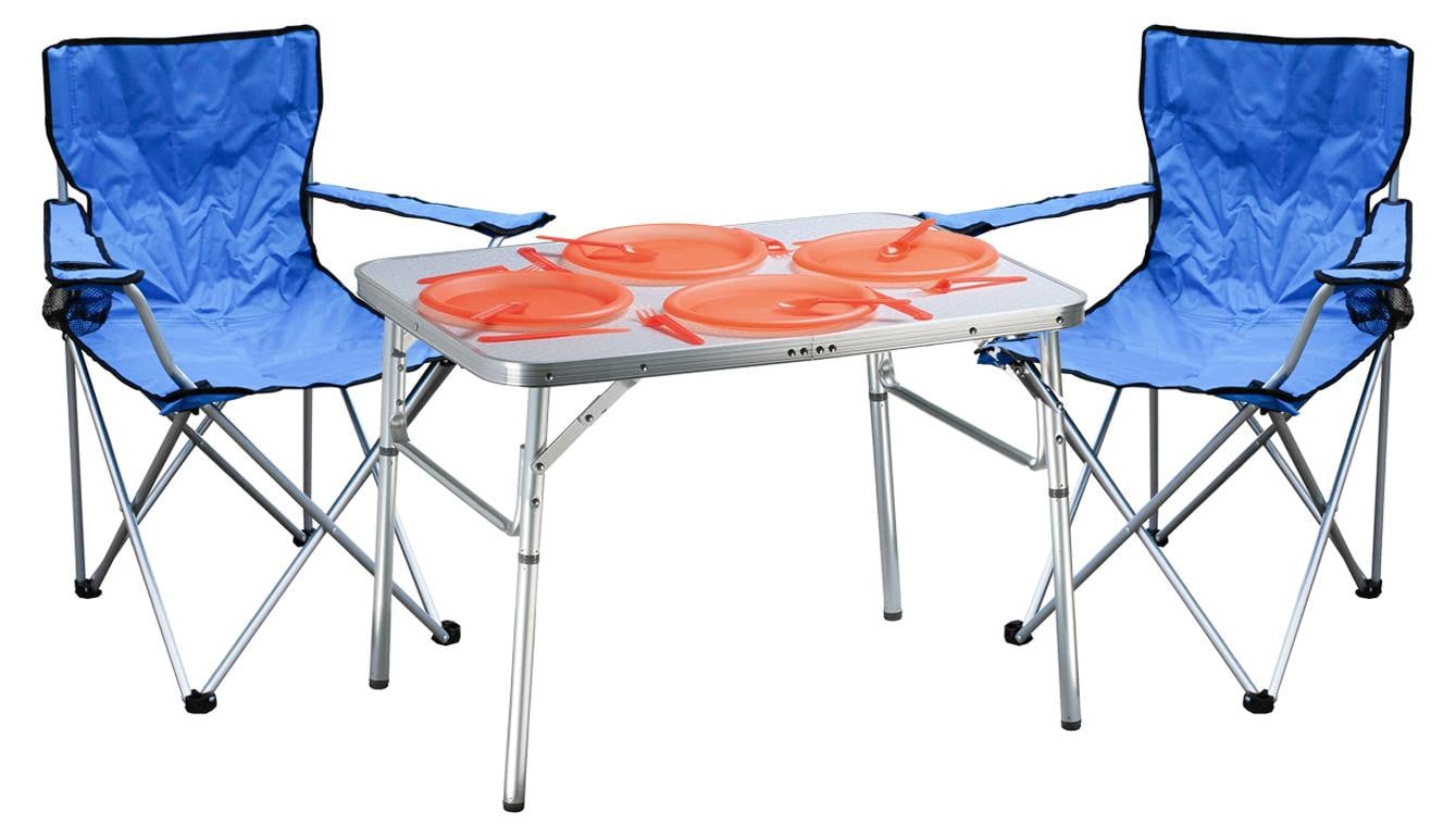 Mojawo 3-delige kampeer meubelset met aluminium kampeertafel en 2 vissersstoelen