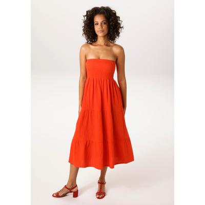 Sommerkleid ANISTON CASUAL, Damen, Gr. 34, N-Gr, Web, rot (orangerot), Web, Obermaterial: 100% Baumwolle, unifarben, figurumspielend kniefrei, Kleider Sommerkleid, - auch als Maxirock tragbar