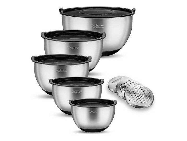 LuxusKollektion Rührschüssel Edelstahl Schüssel Set 5 Stück mit Deckel 5L-1L Rührschüssel, Metall