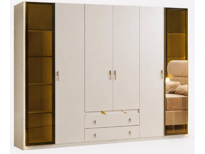 JVmoebel Kleiderschrank Schrank Bequem Holz Beige Minimalistisch Geräumig Modern Glas Made in Europa