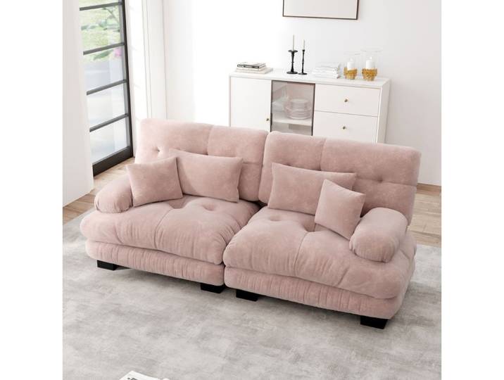 VUENOR Canape modulable 2 places 220 x 77 x 81 cm chenille rose - confort moelleux