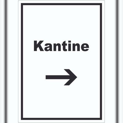 HB-Druck Kantine Aufkleber mit Text und Richtungspfeil rechts essen und trinken hochkant A9 (37x52mm)