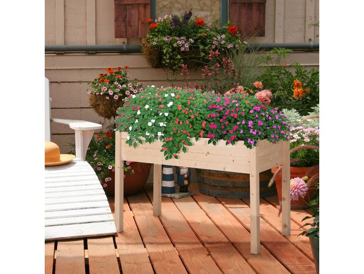Outsunny Jardinière Surélevée Bois Sapin avec Irrigation 122x56cm