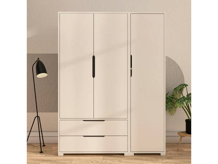 Armoire penderie 3 portes - 2 tiroirs BYRON - Blanc