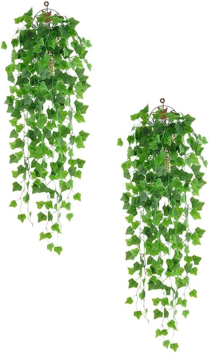 Set van 2 groene kunstklimop slingers voor onderhoudsvrije interieur decoratie