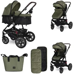 Lorelli Kinderwagen Lora faltbar Gummiräder Tragetasche Sportsitz Fußabdeckung grün