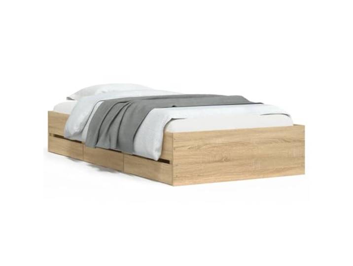 PUGYNBK Bett mit Schubladen, Holz, Sonoma-Eiche, 90 x 190 cm Lattenrost inklusive, integrierte Aufbewahrung, robust und stabil, Matratze nicht im Lieferumfang enthalten