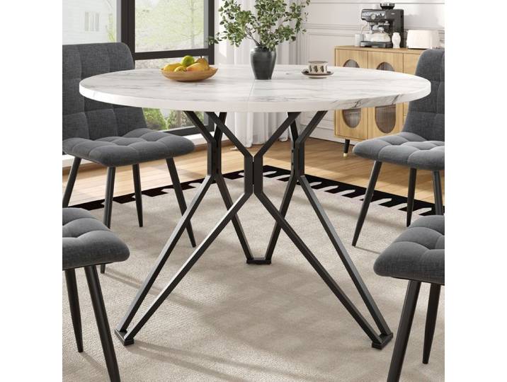 SENVIRO table a manger ronde effet marbre noir 100x100x76cm noir