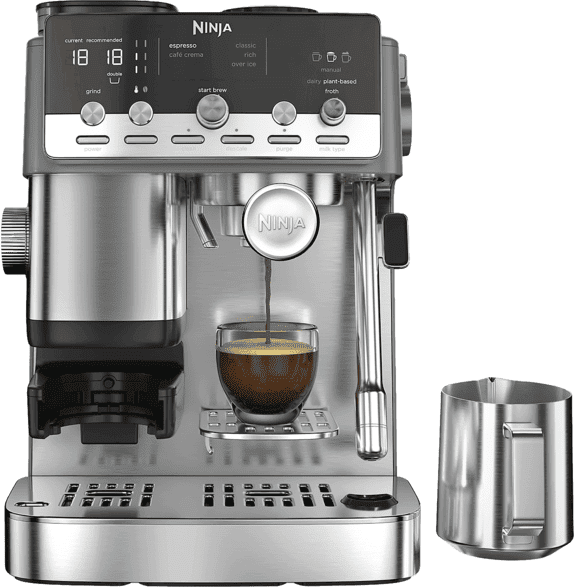 Cafetera express - Ninja Luxe Café Mini Plus ES352EU, 9bar, 1650W, 1 Taza, Capacidad depósito agua 1,3L, café 250g., Plata y negro